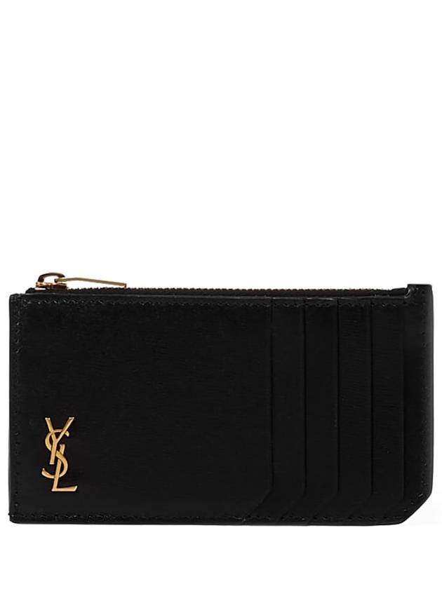 Monogram Leather Gold Zipper Card Wallet Black - SAINT LAURENT - BALAAN 1