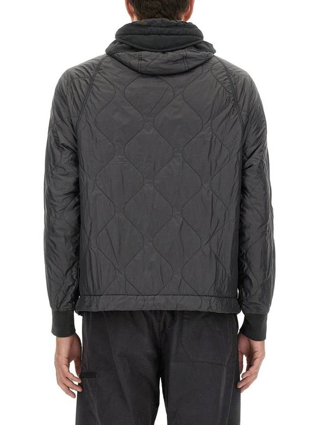 Diagonal Raised Fleece Mixed Quilted Zip Up Hoodie Black - CP COMPANY - BALAAN 4