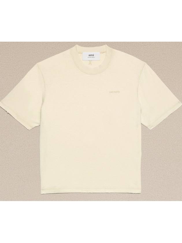 Embroidered Logo Short Sleeve T-Shirt Ivory - AMI - BALAAN 2