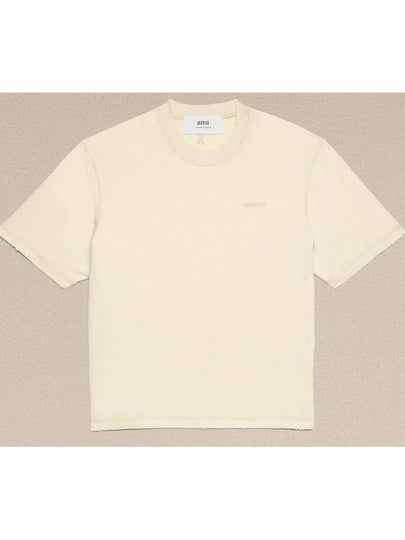 Embroidered Logo Short Sleeve T-Shirt Ivory - AMI - BALAAN 2