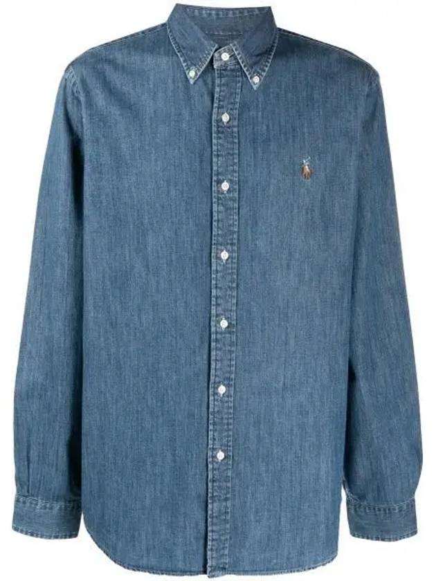 Men's Denim Custom Fit Long Sleeve Shirt Blue - POLO RALPH LAUREN - BALAAN 2