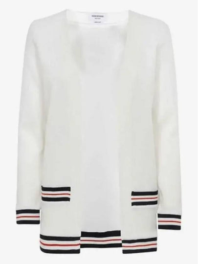 Cricket Stripe Lightweight Textured Cotton V-Neck Cardigan White - THOM BROWNE - BALAAN 2