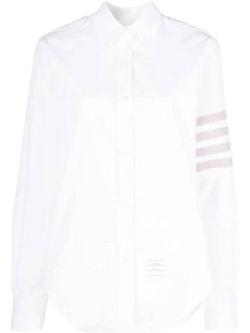 4 Bar Striped Cotton Long Sleeve Shirt White - THOM BROWNE - BALAAN 1