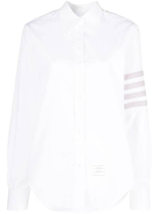 4 Bar Striped Cotton Long Sleeve Shirt White - THOM BROWNE - BALAAN 1