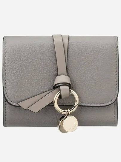 Alphabet Grain Leather Flap Small Half Wallet Grey - CHLOE - BALAAN 2