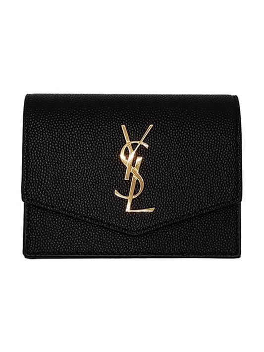 Monogram Uptown Leather Card Wallet Black - SAINT LAURENT - BALAAN 1