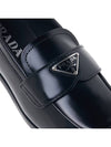 brushed triangle logo leather loafers black - PRADA - BALAAN.