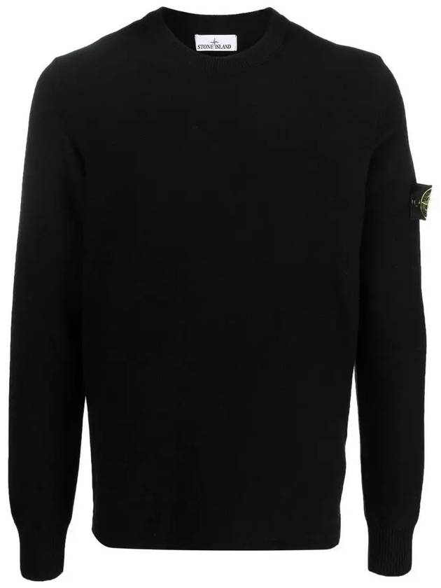 Men's Wappen Patch Crew Neck Wool Knit Top Black - STONE ISLAND - BALAAN 2