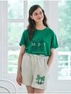 Two Tone Lettering Flower Short Sleeves T Shirt Green - METAPHER - BALAAN 3