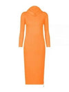 Pleated Hooded Long Dress Orange - ISSEY MIYAKE - BALAAN 2