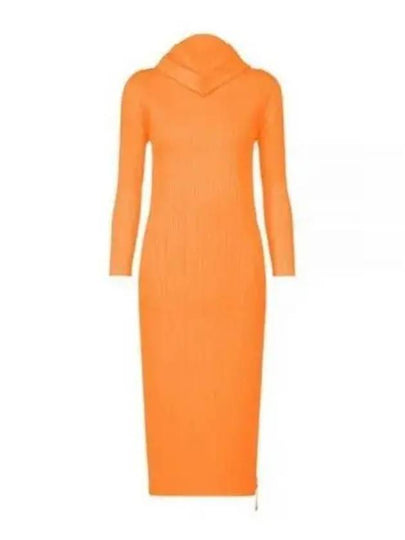 Pleated Hooded Long Dress Orange - ISSEY MIYAKE - BALAAN 2