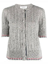 Cable Pointelle Striped Donegal Wool Short Sleeve Cardigan Light Grey - THOM BROWNE - BALAAN 2