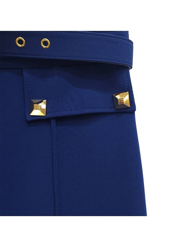 Women's Gold Button Tight HLine Skirt Cobalt Blue G0471590 - ELISABETTA FRANCHI - BALAAN 4