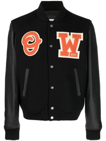 Patchwork Varsity Bomber Jacket Black - OFF WHITE - BALAAN 1