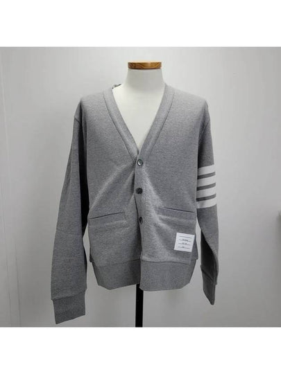 Classic V-Neck 4 Bar Stripe Cardigan Light Grey - THOM BROWNE - BALAAN 2