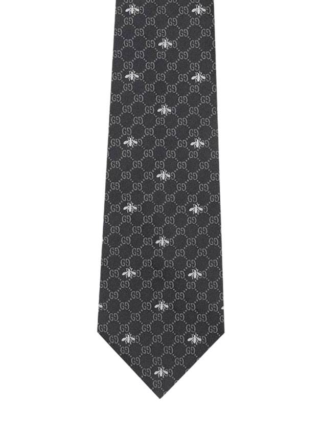 Interlocking GG Pattern Bee Print Tie Black - GUCCI - BALAAN 1