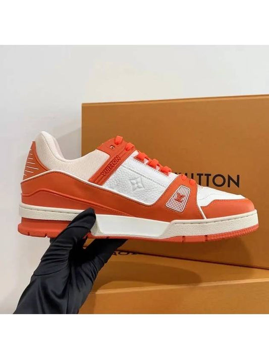 LV Trainer Monogram Low Top Sneakers Orange - LOUIS VUITTON - BALAAN.
