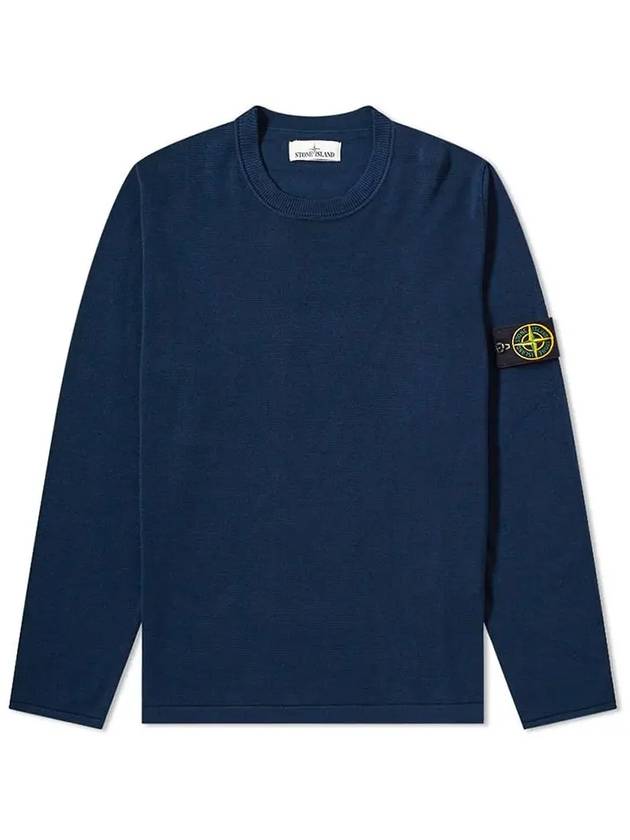 Men's Logo Wappen Crew Neck Knit Sweatshirt Navy - STONE ISLAND - BALAAN 2