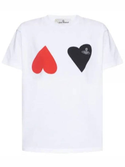 Logo Double Heart Print Short Sleeve T-Shirt White - VIVIENNE WESTWOOD - BALAAN 2