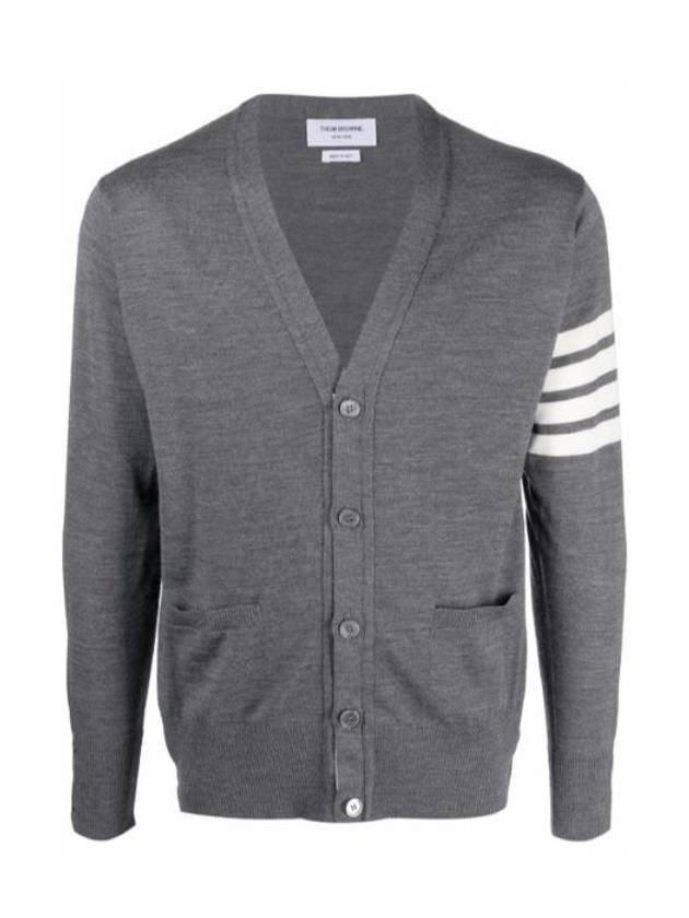 Men's Sustainable Classic Diagonal Wool Cardigan Medium Grey - THOM BROWNE - BALAAN 3