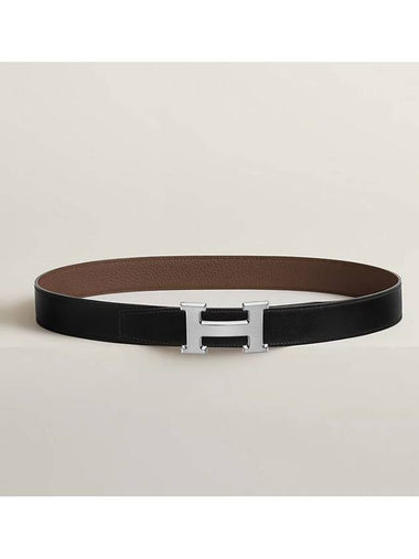 H buckle reversible double sided 32mm black chocolate silver matte 90s men s leather belt H064544CB86 - HERMES - BALAAN 1