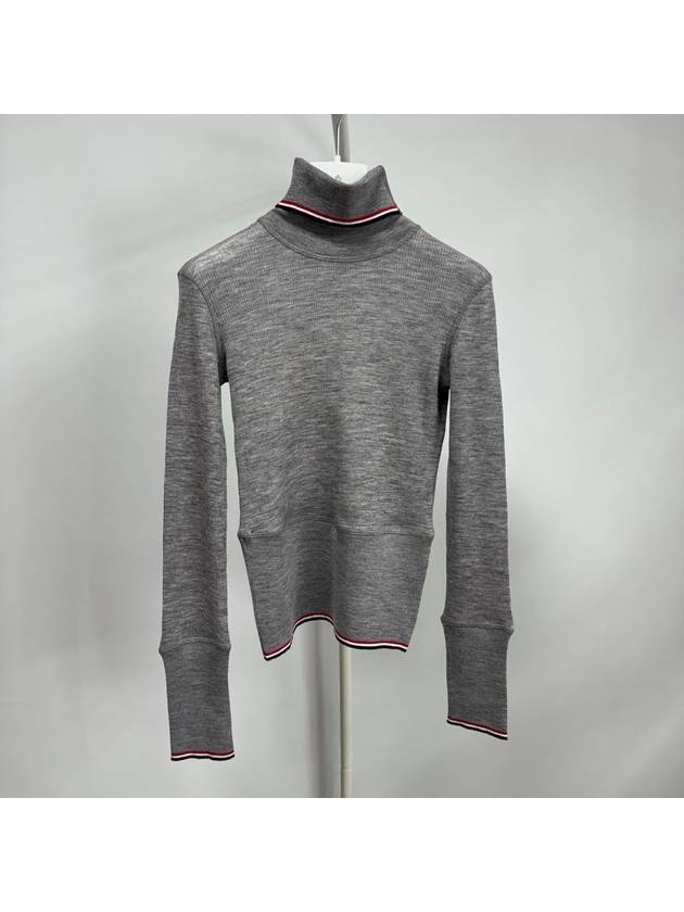 Women's Wool Rib Turtleneck Grey - THOM BROWNE - BALAAN 2