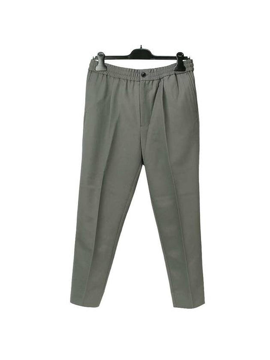 Elasticized Waist Wool Blend Cropped Straight Pants Grey - AMI - BALAAN 2