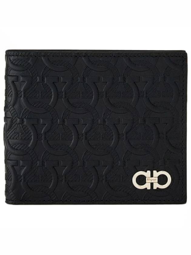 Gancini Embossed Logo Half Wallet Black - SALVATORE FERRAGAMO - BALAAN 2