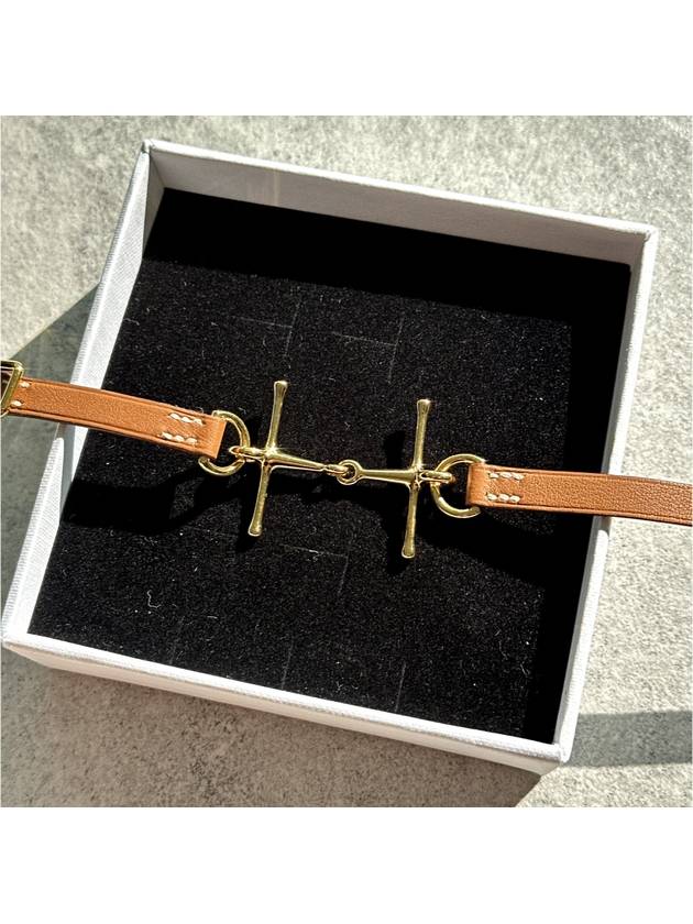 T2 Morse H Gold Leather Bracelet Camel - HERMES - BALAAN 5