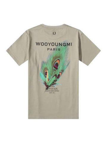 Chest Logo Feather Back Logo Short Sleeve T-Shirt Grey - WOOYOUNGMI - BALAAN.