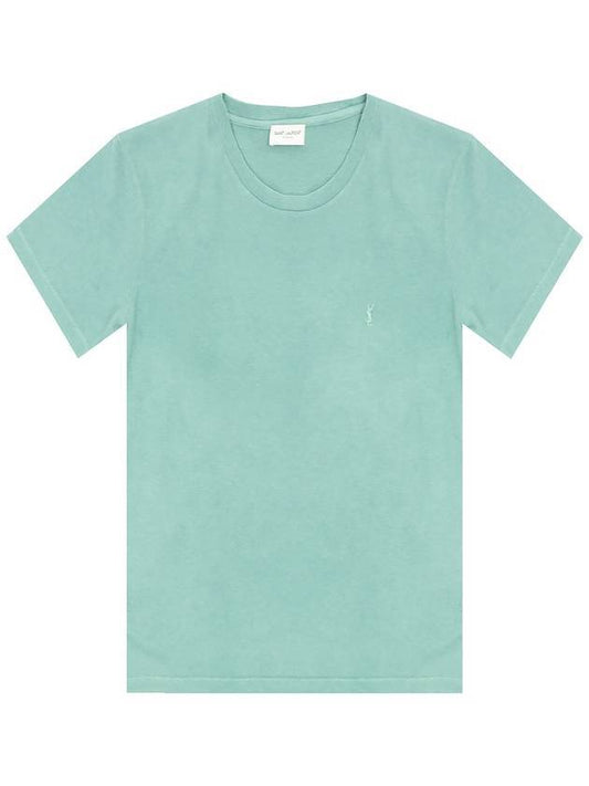 Monogram Embroidered Short Sleeve T-Shirt Green - SAINT LAURENT - BALAAN 1