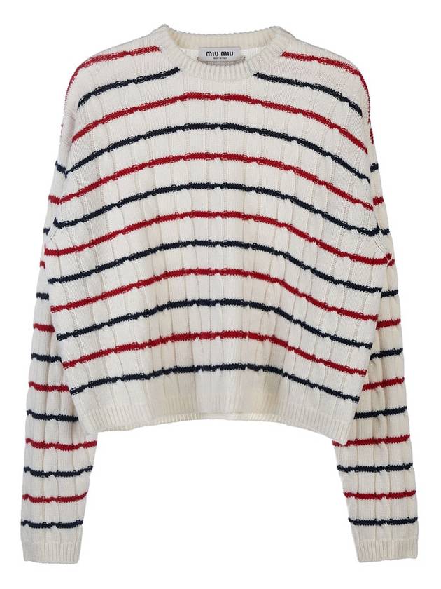 Striped Cashmere Knit Top White - MIU MIU - BALAAN 11