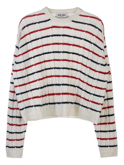 Striped Cashmere Knit Top White - MIU MIU - BALAAN 2