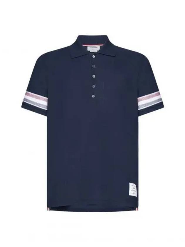 Men's RWB Stripe Cotton Polo Shirt Navy - THOM BROWNE - BALAAN 2