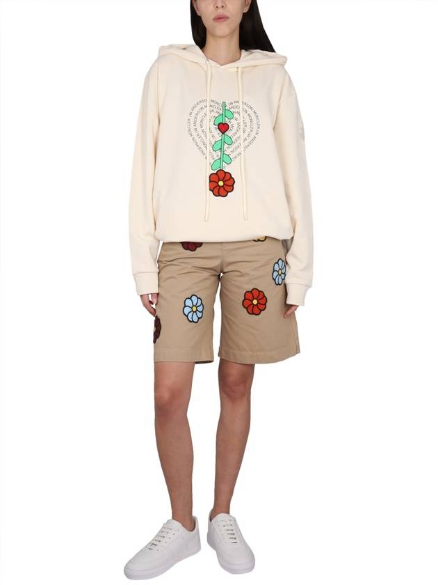 Flower Fleece Jersey Hoodie Beige - MONCLER - BALAAN 3