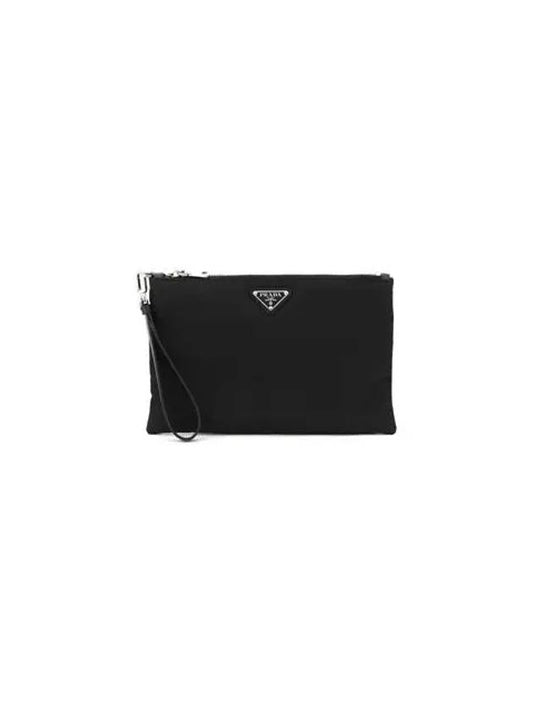 Saffiano Leather Strap Nylon Clutch Bag Black - PRADA - BALAAN 2