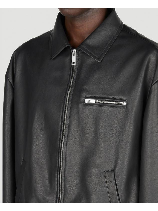 Triangle Logo Nappa Leather Zip Up Jacket Black - PRADA - BALAAN 6