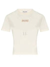 Logo Patch Crop Cotton Short Sleeve T-shirt Light Beige - MIU MIU - BALAAN 2