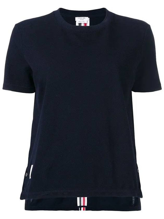 Center Back Stripe Classic Cotton Pique Relaxed Fit Short Sleeve T-Shirt Navy - THOM BROWNE - BALAAN 2