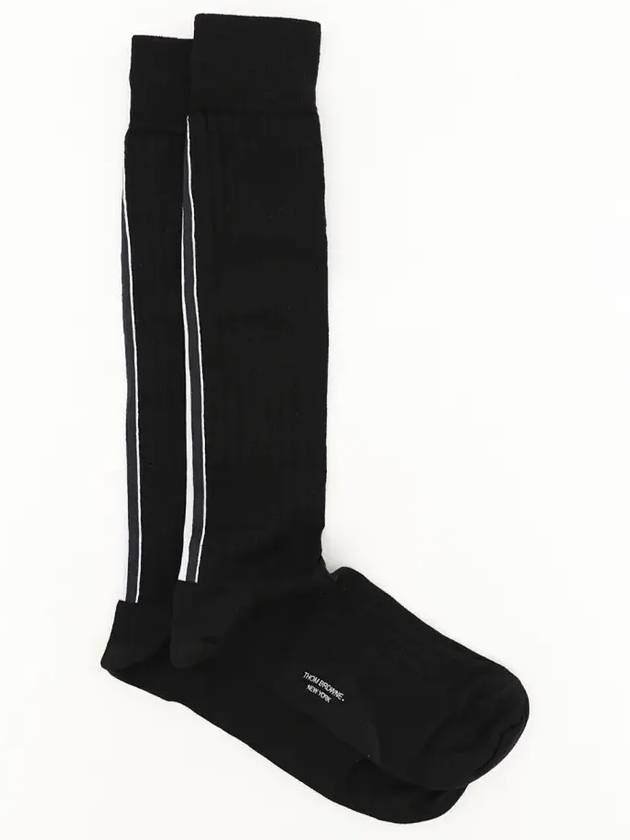 Ribbed Merino Striped Knee-High Socks Black - THOM BROWNE - BALAAN 3