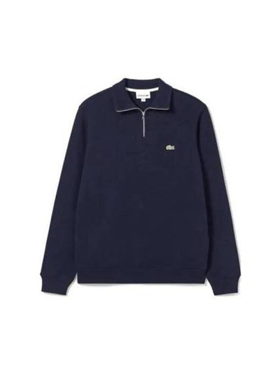 Logo Half Zip Up Cotton Sweatshirt Navy - LACOSTE - BALAAN 2