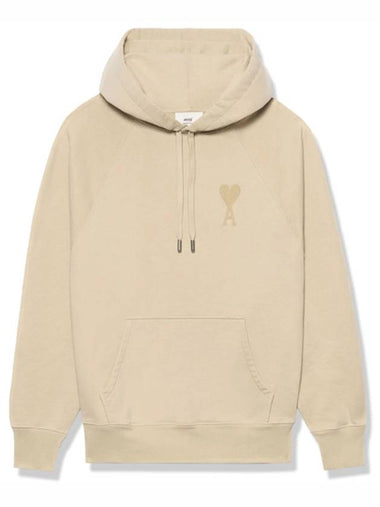 Heart Logo Cotton Hoodie Beige - AMI - BALAAN 1