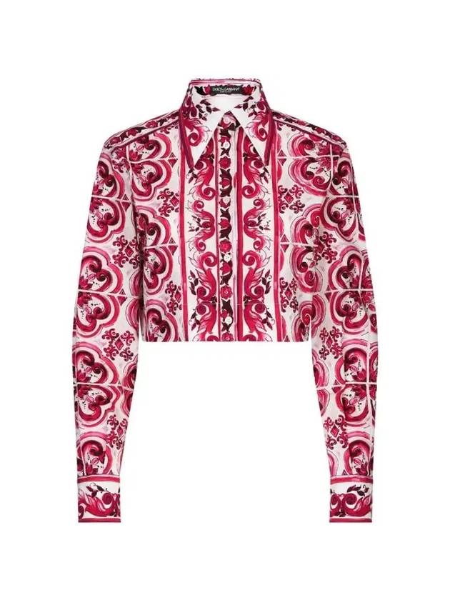 majolica print crop long sleeve shirt fuchsia - DOLCE&GABBANA - BALAAN 1