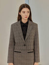 Women's Saint Check One Button Blazer Jacket Beige - ARIFF - BALAAN 2