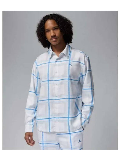 Jordan Essentials Plaid Flannel Long Sleeve Shirt White Legend Blue - NIKE - BALAAN 2