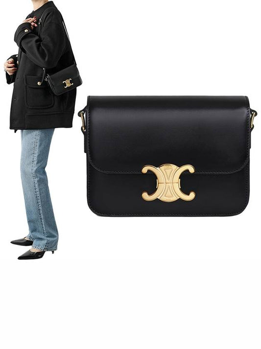 Teen Triomphe Shiny Calfskin Cross Bag Black - CELINE - BALAAN 2