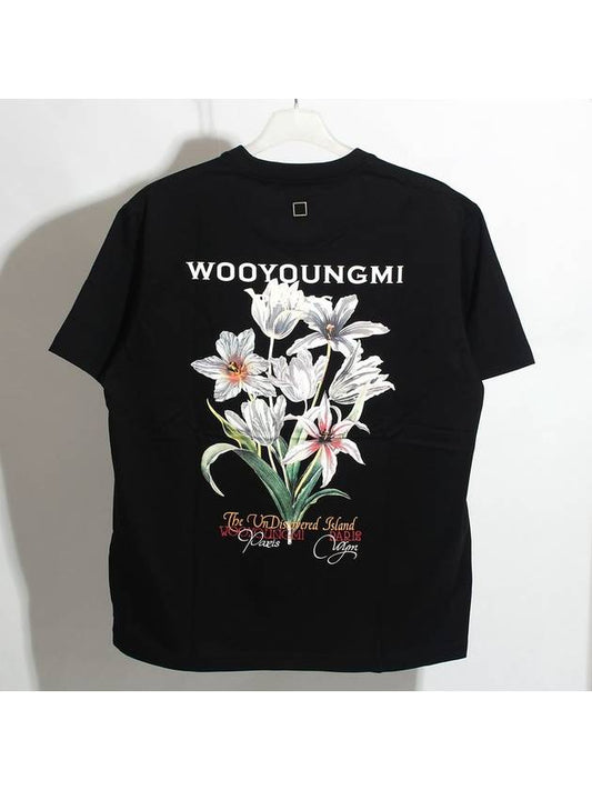 24SS Flower Back Logo Short Sleeve Black W241TS06 708B - WOOYOUNGMI - BALAAN 1