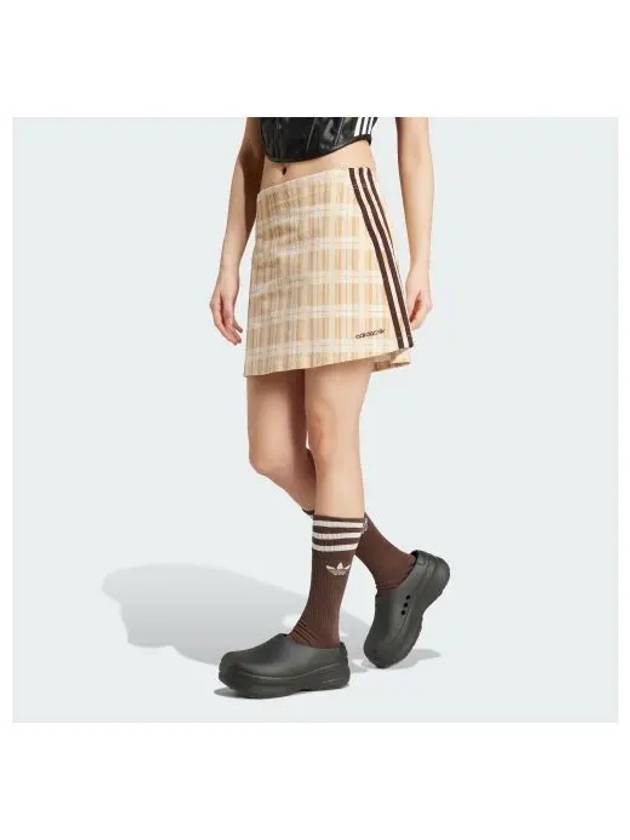 Tartan Check Corduroy A-Line Skirt Beige - ADIDAS - BALAAN 1