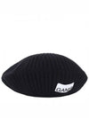 Logo Rib Edge Wool Beret Black - GANNI - BALAAN 2