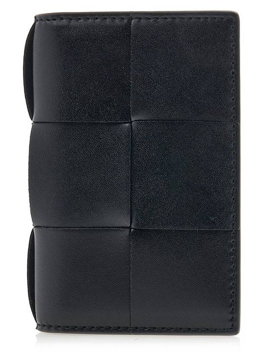 Intrecciato Leather Flap Card Wallet Black Black - BOTTEGA VENETA - BALAAN 2